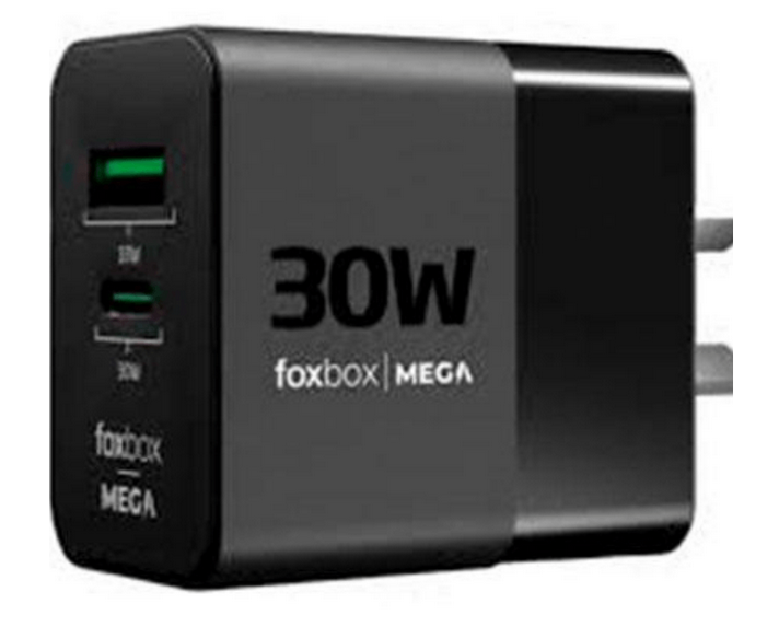 CARGADOR FOXBOX GAN MEGA 30WATTS SIN CABLE NEGRO (7996)