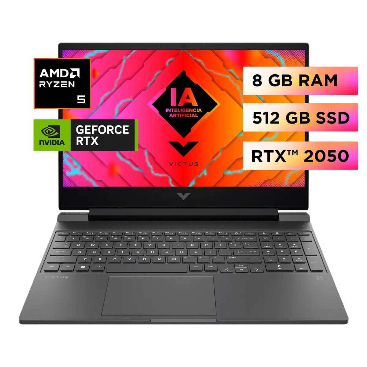 NOTEBOOK HP VICTUS 15-FB2026LA R5-8645HS 8GB 512 SSD RTX 2050 4GB 156 FHD W11H SL (A14LTLAABM)