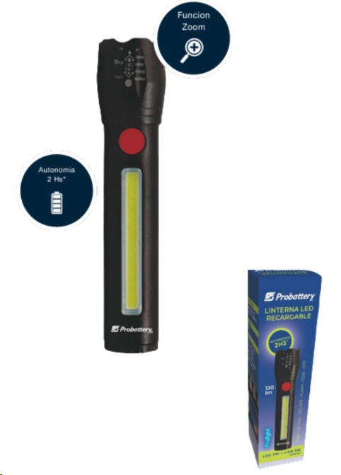 LINTERNA PROBATTERY DE MANO 130LM LED 3WCOB 3W LATERAL (ILRE-BMFL2220)