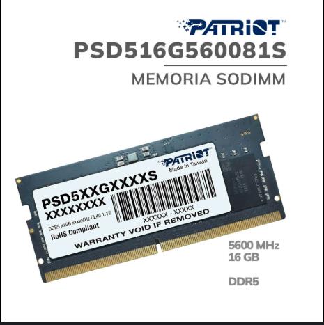 MEMORIA PATRIOT SODIMM DDR5 16GB 5600MHZ (PSD516G560081S)